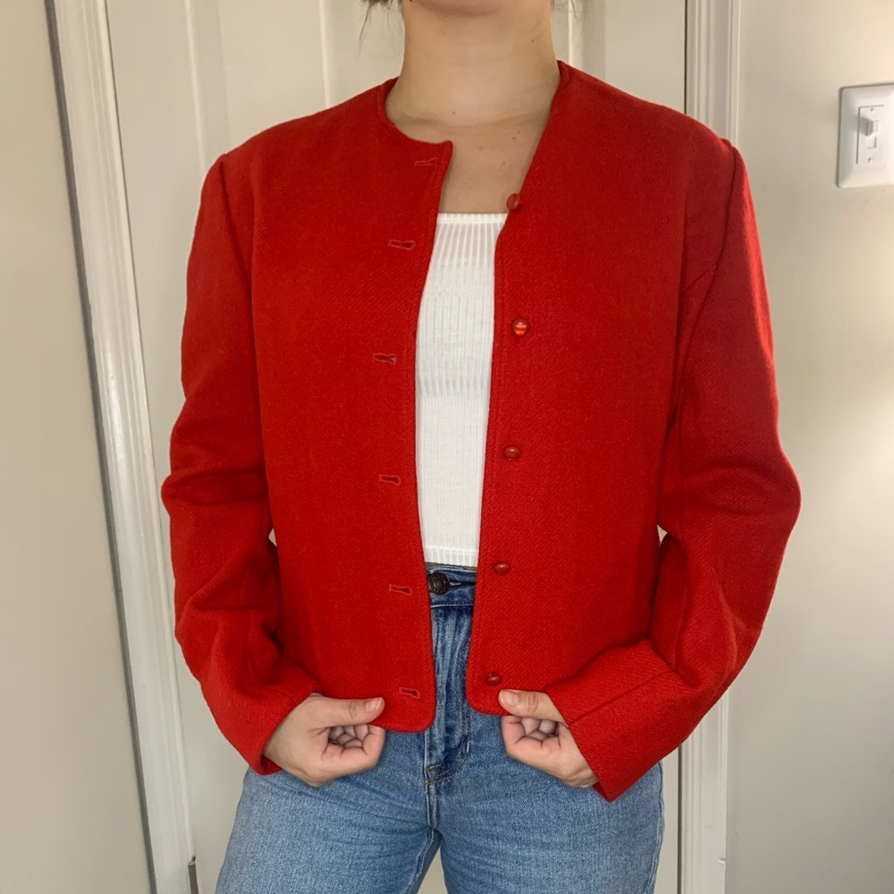 Vintage Pendleton Red 100% Virgin Wool Blazer Jacket, Size Medium!